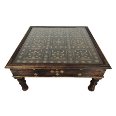 Indian Antique Brass Work Solid Wood Coffee Table C43