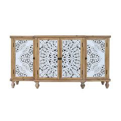 Indian Handmade Solid Wood 4 Doors Carved Sideboard