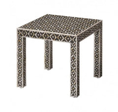 Maaya Bone Inlay Rectangular Side Table Black Geometric