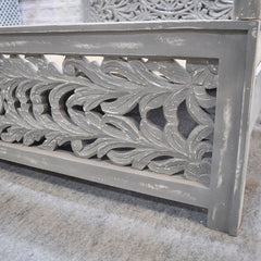 Dynasty Hand Carved Indian Wooden 4 Post Bed Frame Grey