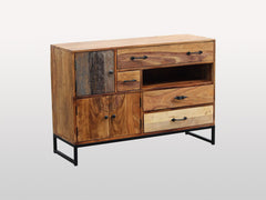 Lava Industrial Indian Solid Wood Buffet Sideboard With 3 Doors And 4 Drawer