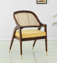 The Gileteen Chandigarh Wooden Rattan Arm Chair for Dining & Living Room Walnut