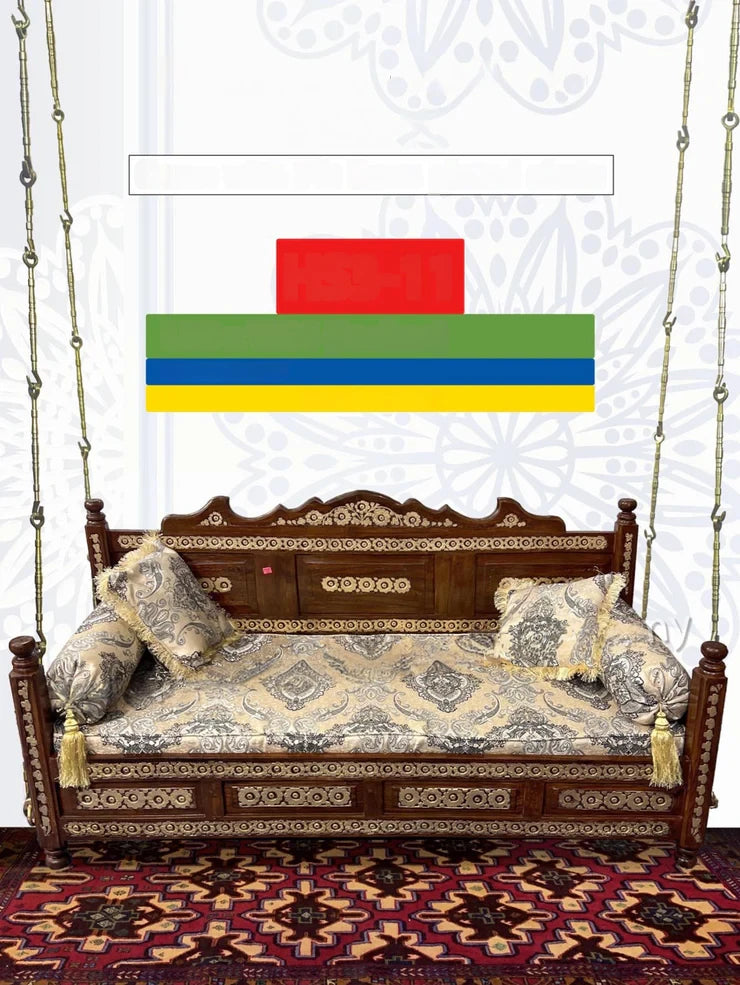 Maharaja Ceiling Hanging Indian Hand Carved Wooden 3 Seater Swing
