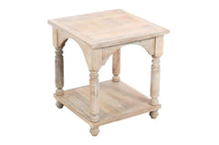 Handmade Indian Hand Carved Solid Hard Wood Arch End Table Whitewash