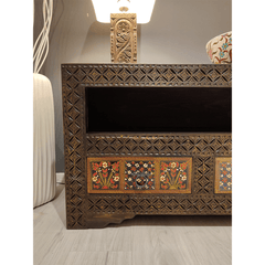Indian Hand Carved Solid Wooden TV Unit 01