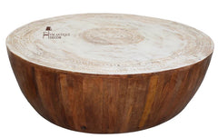 Indian Hand Carved Solid Wood Drum Coffee Table C155