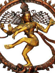 Indian Lord Nataraja Golden and Brown Hues Brass Statue