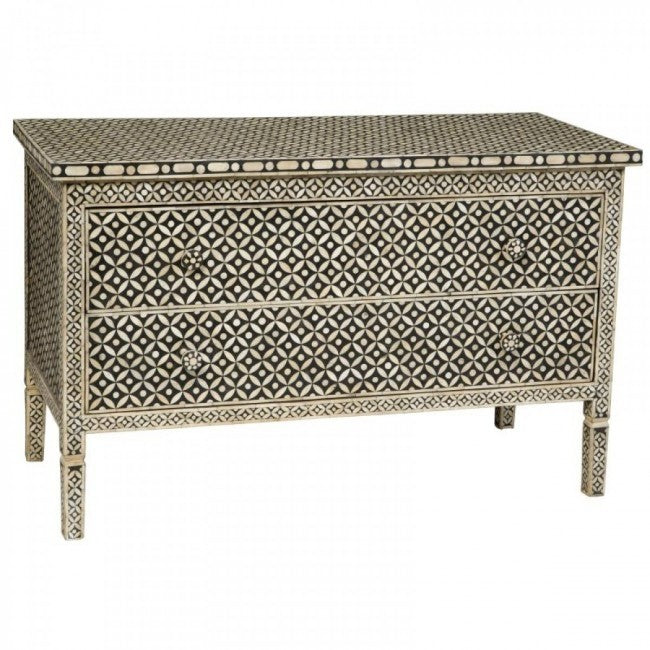 Maaya Bone Inlay Chest of Drawer Sideboard Black and White