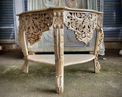 French Arched Hand Carved Indian Solid Wood Console Hall Table