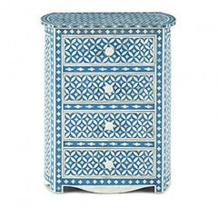 Maaya Bone inlay Blue Floral Chest of 4 Drawers Tallboy Bedside Table