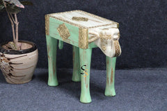 Vintage Hand Carved Elephant Solid Wood & Brass Work Side Table 47