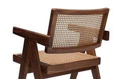 The Gileteen Chandigarh Wooden Rattan Wicker Cane Cushion Arm Chair for Living Room