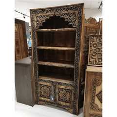 Mehrab Indian Hand Carved Solid Wood Bookshelf B25