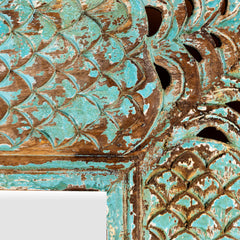 Carved Oasis Hand Carved Mango Wood Floral Carving Mirror Frame Distressed Blue