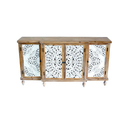 Indian Handmade Solid Wood 4 Doors Carved Sideboard