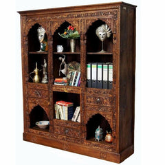 Mehrab Indian Carved bookshelf Arch Window Antique style Jharokha book display shelf B06  -  