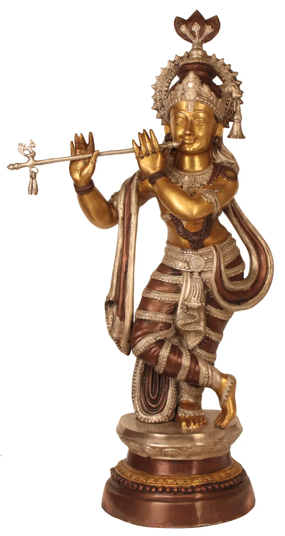 Indian Lord Krishna Playing Flute Brass Statue
