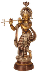 Indian Lord Krishna Playing Flute Brass Statue