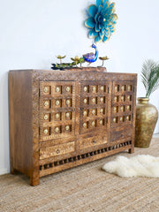 Brass Work Hand Carved Solid Wooden Sideboard Buffet 150x100x40cm BW0163  -  