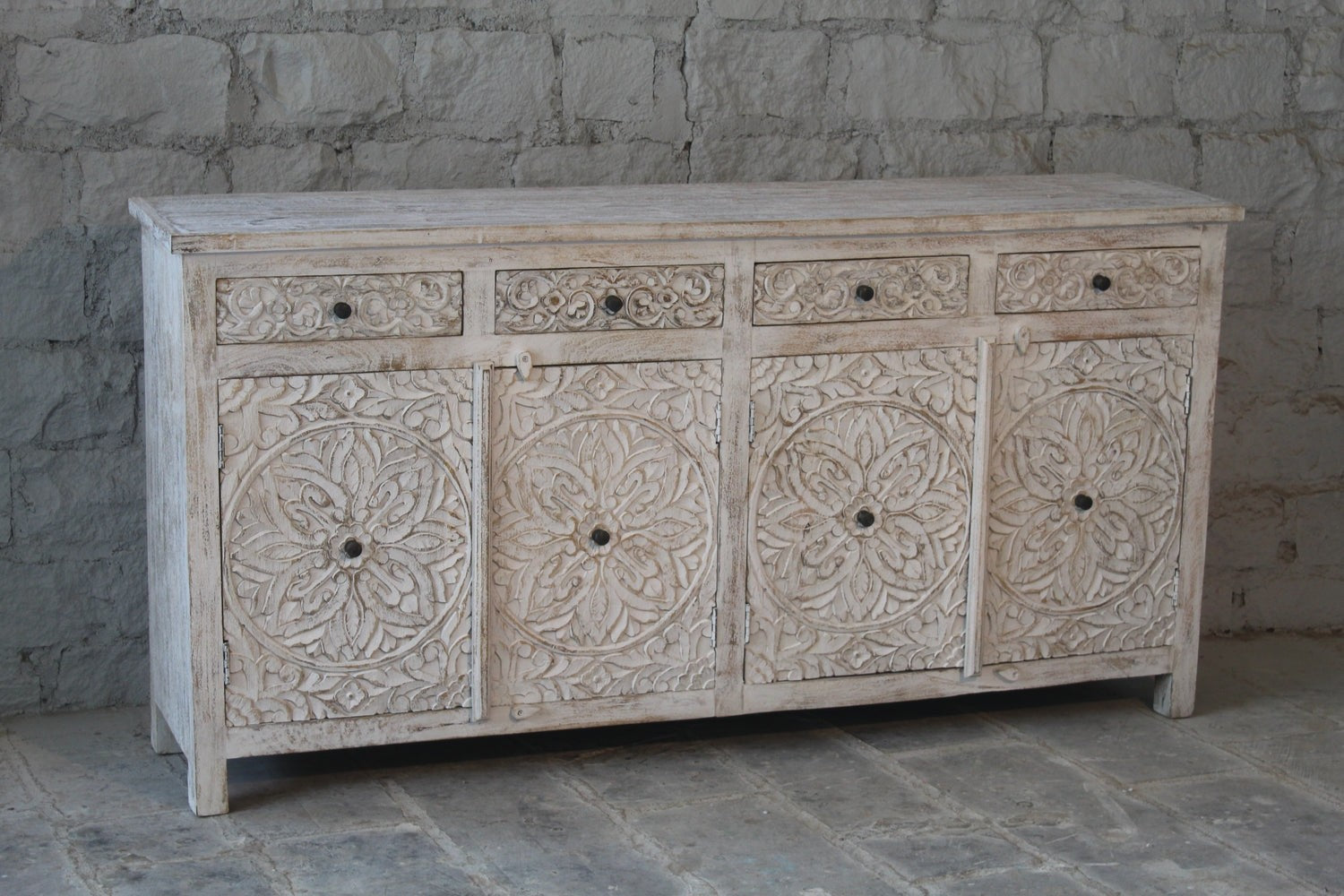 Mandala Hand Carved Solid Wooden Sideboard Buffet 182x92x42cm MAN0133  -  