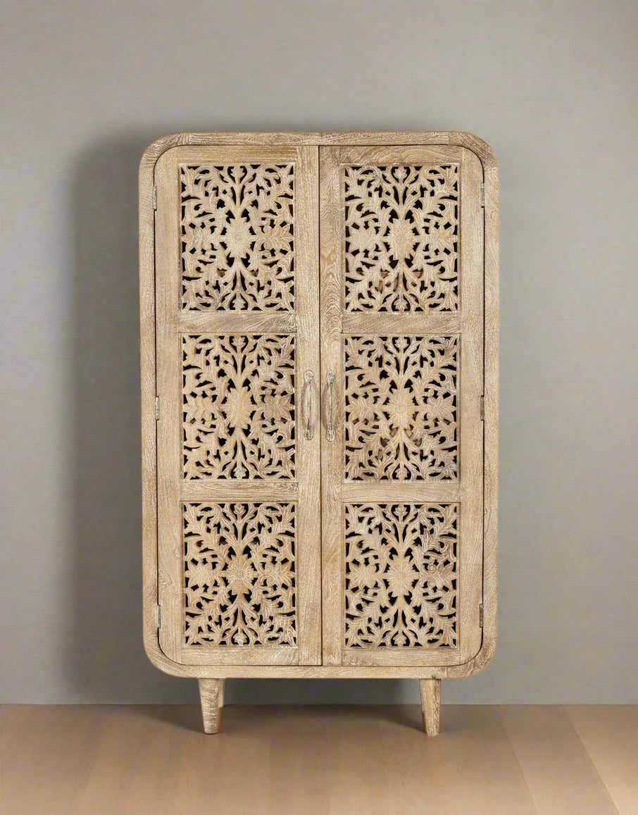 Indian Hand Carved Solid Wooden Cupboard Wardrobe D70