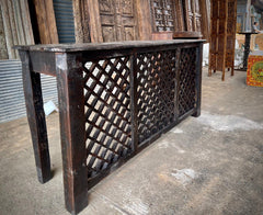 Antique Indian Jali Hand Carved Solid Wood Console Hall Table