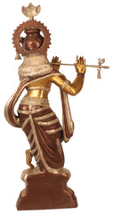 Indian Lord Krishna Playing Flute Brass Statue