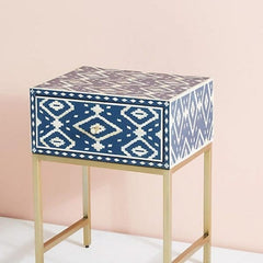 Maaya Bone Inlay Square Lamp Table on Metal Stand