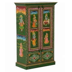 Avani Solid Mango Wood Indian Hand Carved Wardrobe Cabinet Almirah Antique style Painted