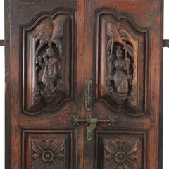 Indian Vintage Antique Hand Carved Reclaimed Teak Wood Door On Stand 84
