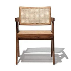 The Gileteen Chandigarh Wooden Rattan Wicker Cane Cushion Arm Chair for Living Room