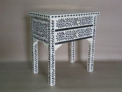 Maaya Bone Inlay 2 Drawer Bedside Table Black Floral