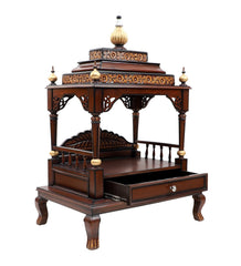 Medium Sized Handmade Sheesham Wood Home Temple In Brown