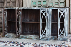 Antique Indian Jali Hand Carved Solid Wooden Sideboard Blackwash 203x45x100cm A0341