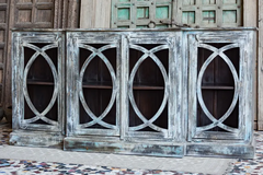 Antique Indian Jali Hand Carved Solid Wooden Sideboard Blackwash 203x45x100cm A0341