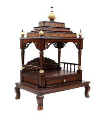 Medium Sized Handmade Sheesham Wood Home Temple In Brown