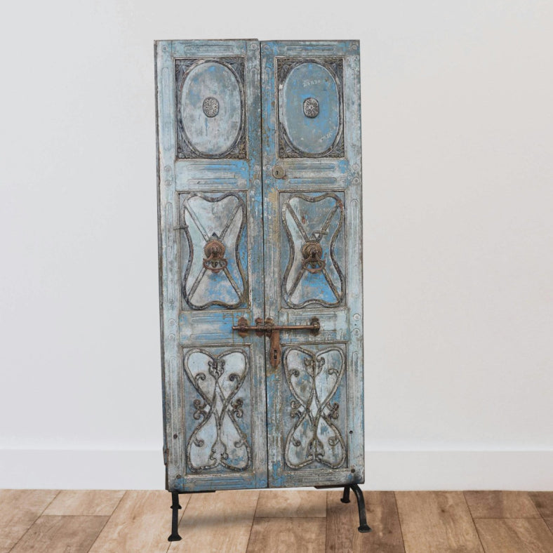 Indian Vintage Antique Hand Carved Reclaimed Teak Wood Door On Stand 85