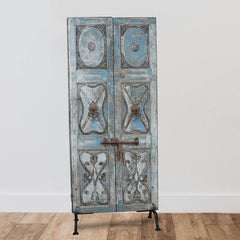 Indian Vintage Antique Hand Carved Reclaimed Teak Wood Door On Stand 85