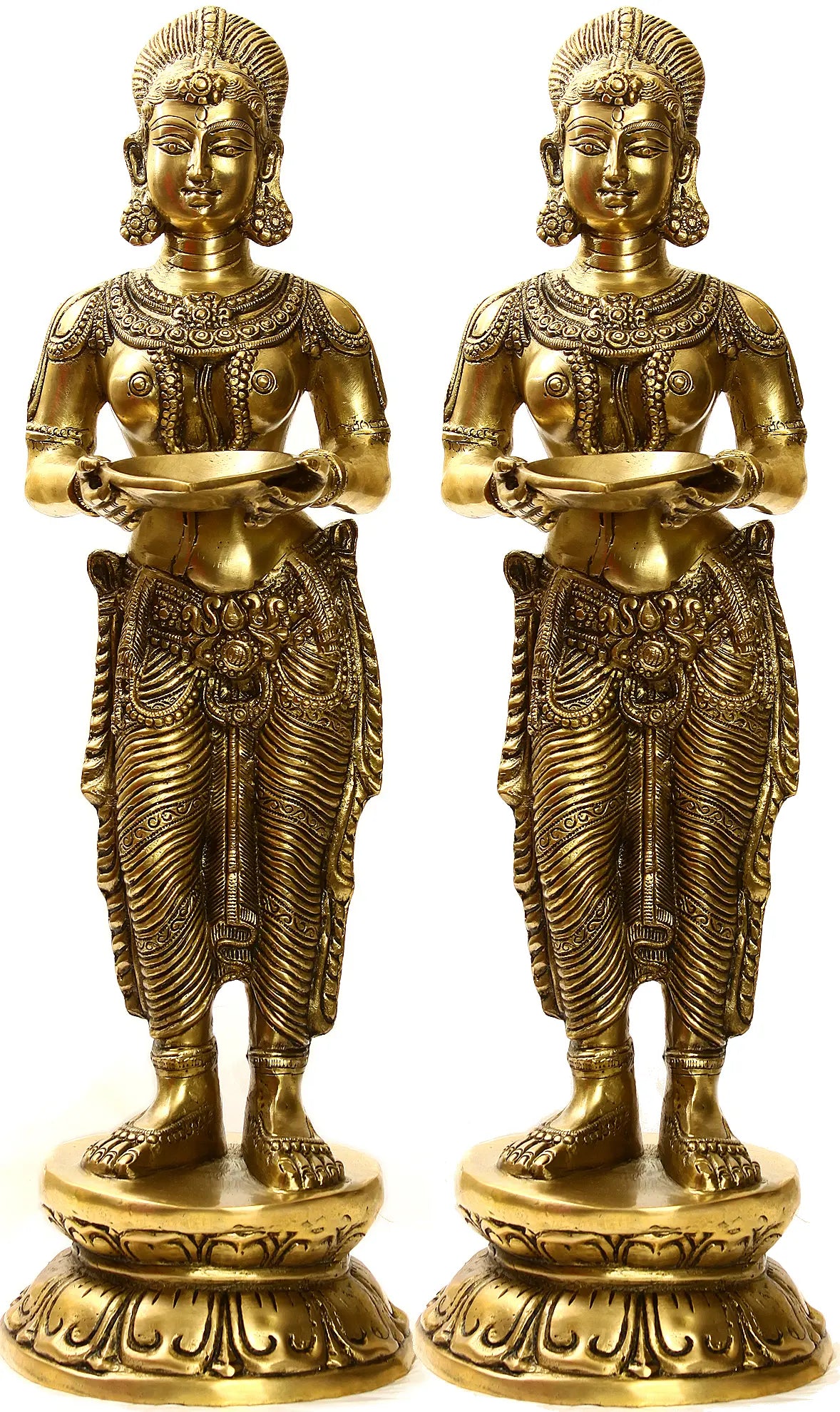 Indian Handmade Deeplakshmi Pair In Brass Statue