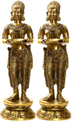 Indian Handmade Deeplakshmi Pair In Brass Statue