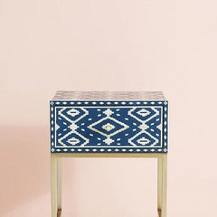 Maaya Bone Inlay Square Lamp Table on Metal Stand