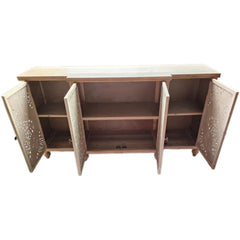 Indian Handmade Solid Wood 4 Doors Carved Sideboard
