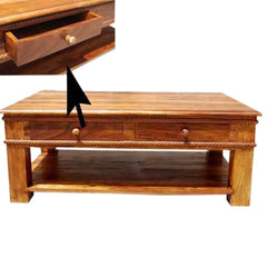 Stylish Handcrafted Rustic Solid Wood 2-Tier Coffee Table Honey