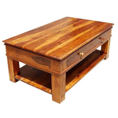 Stylish Handcrafted Rustic Solid Wood 2-Tier Coffee Table Honey