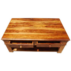 Stylish Handcrafted Rustic Solid Wood 2-Tier Coffee Table Honey