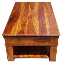 Stylish Handcrafted Rustic Solid Wood 2-Tier Coffee Table Honey