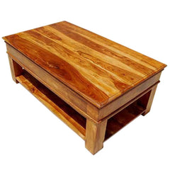 Stylish Handcrafted Rustic Solid Wood 2-Tier Coffee Table Honey