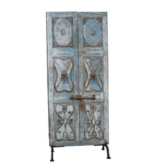 Indian Vintage Antique Hand Carved Reclaimed Teak Wood Door On Stand 85