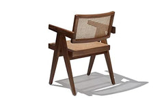 The Gileteen Chandigarh Wooden Rattan Wicker Cane Cushion Arm Chair for Living Room