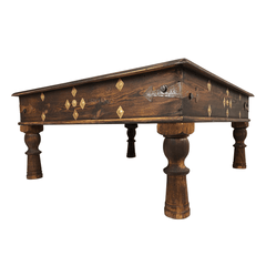 Indian Antique Brass Work Solid Wood Coffee Table C44